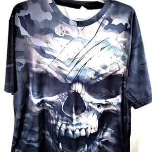 3-D Skull Graphic T-Shirt Size 2XL Halloween Double Sided 3-D Effect Monster